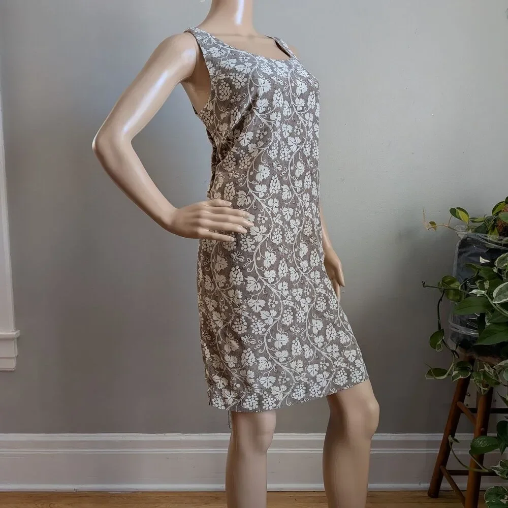 Vintage 90s Dressage Silk Mini Dress Tie Back Grapevine Summer Size 10